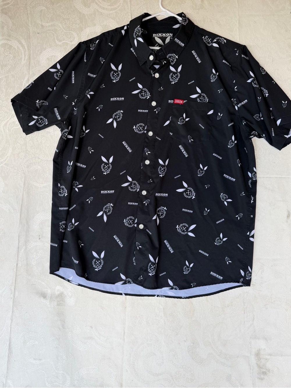 DIXXON Black Short-Sleeve Button-Down Shirt with White Logo Print